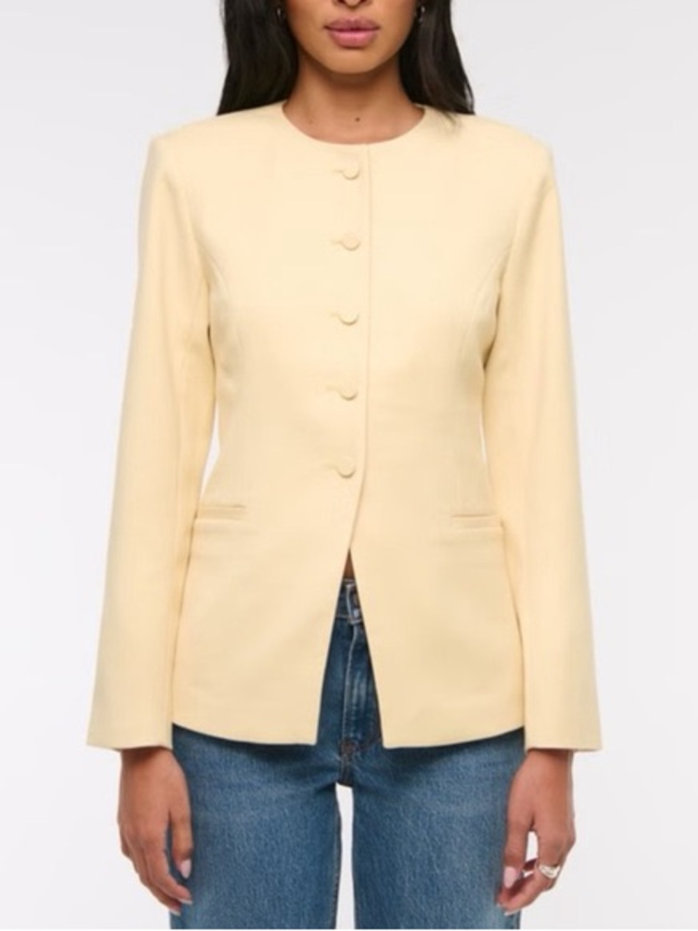 Abercrombie & Fitch Women's Cream Round-Neck Blazer